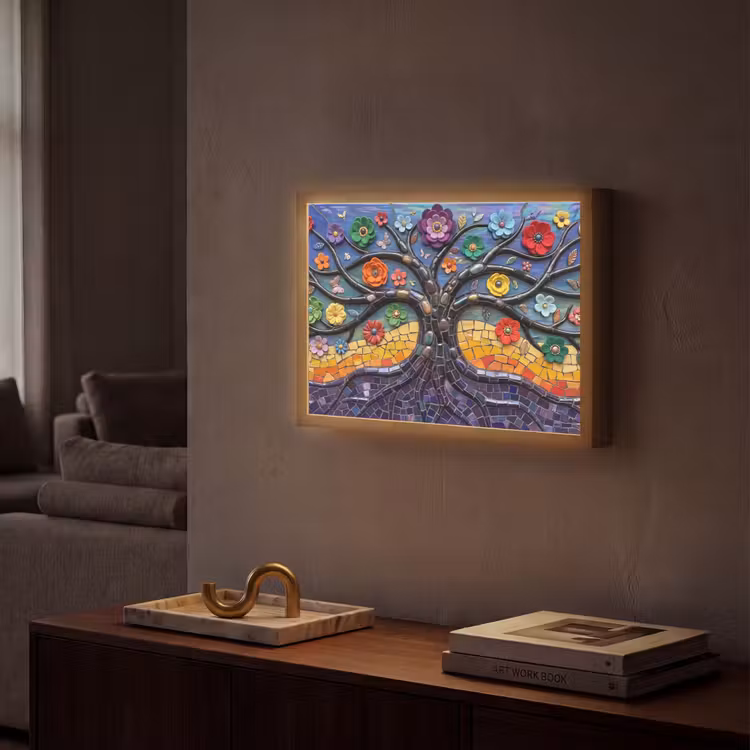 Lightbox - Wandlamp - Levensboom - Mozaïek - Bloemen - Kleurrijk - Vrolijk — 2