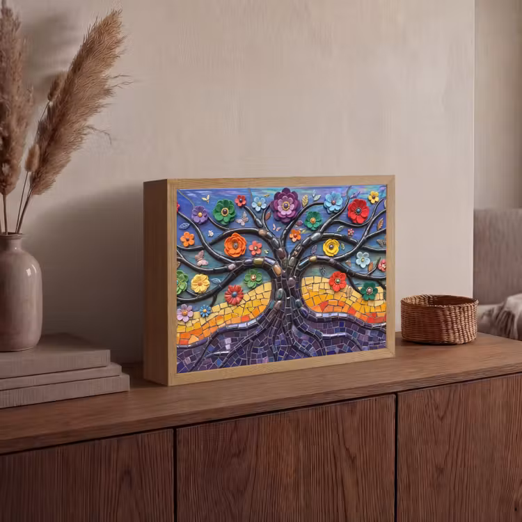 Lightbox - Wandlamp - Levensboom - Mozaïek - Bloemen - Kleurrijk - Vrolijk — 4