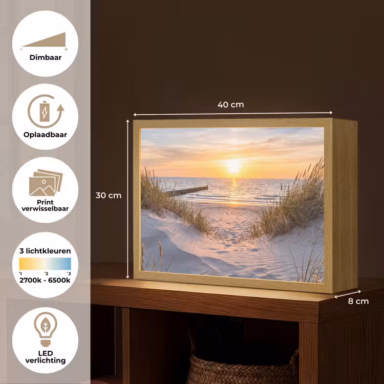 Lightbox - Wandlamp - Strand - Zonsondergang - Natuur - Landschap — 10