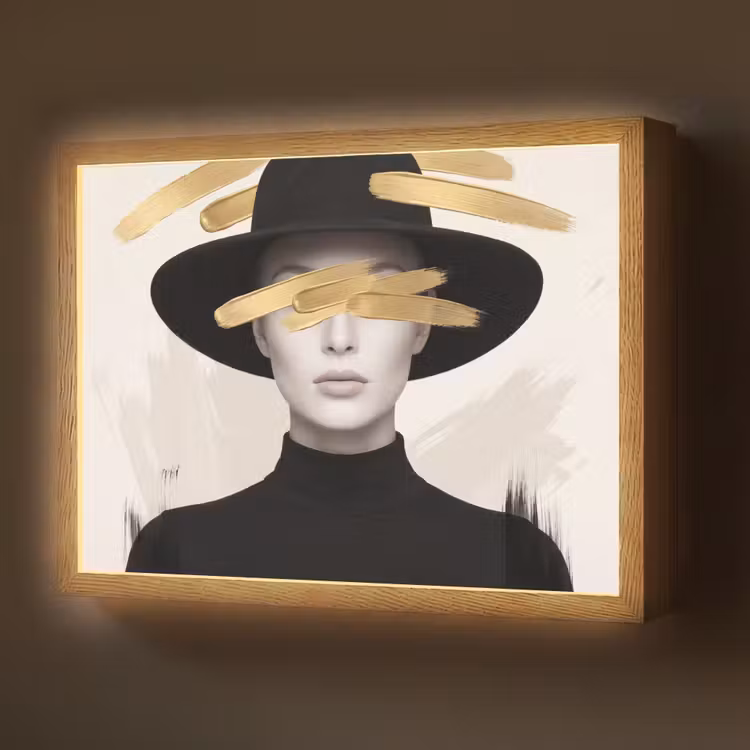 Lightbox - Wandlamp - Vrouw - Portret - Modern - Goud - Kunst — 1