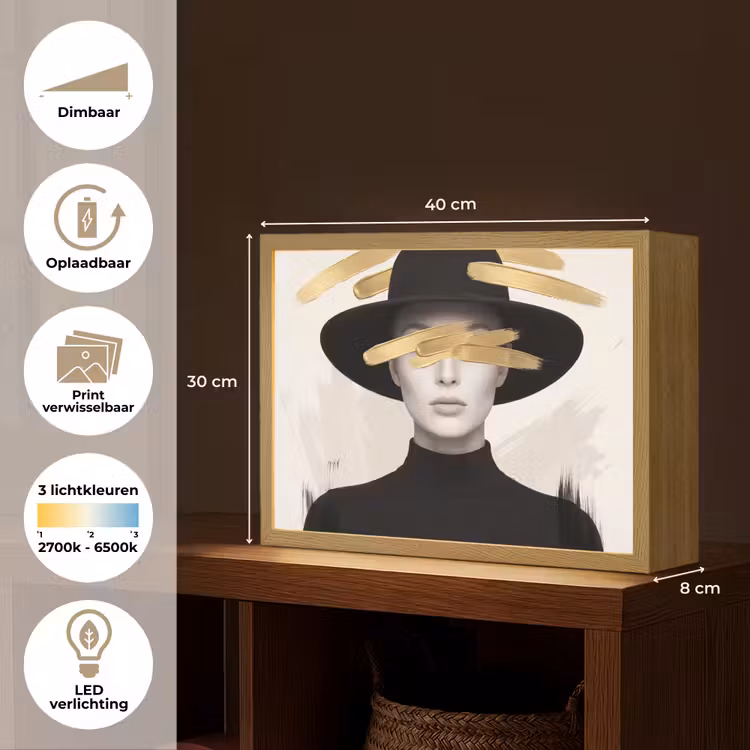 Lightbox - Wandlamp - Vrouw - Portret - Modern - Goud - Kunst — 10