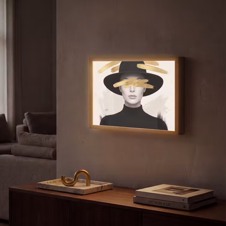 Lightbox - Wandlamp - Vrouw - Portret - Modern - Goud - Kunst — 2