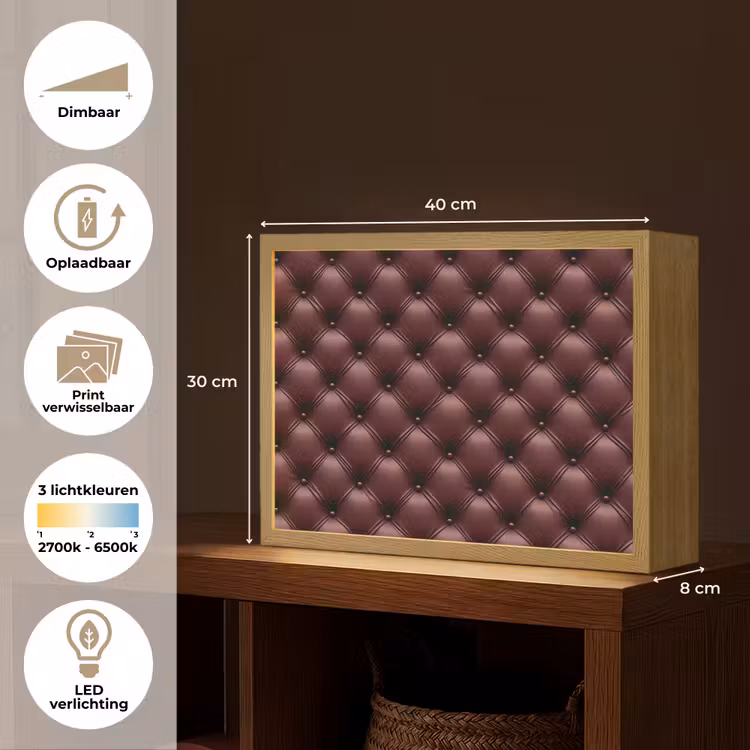 Lightbox - Wandlamp - Leer - Patroon - Bordeaux — 10