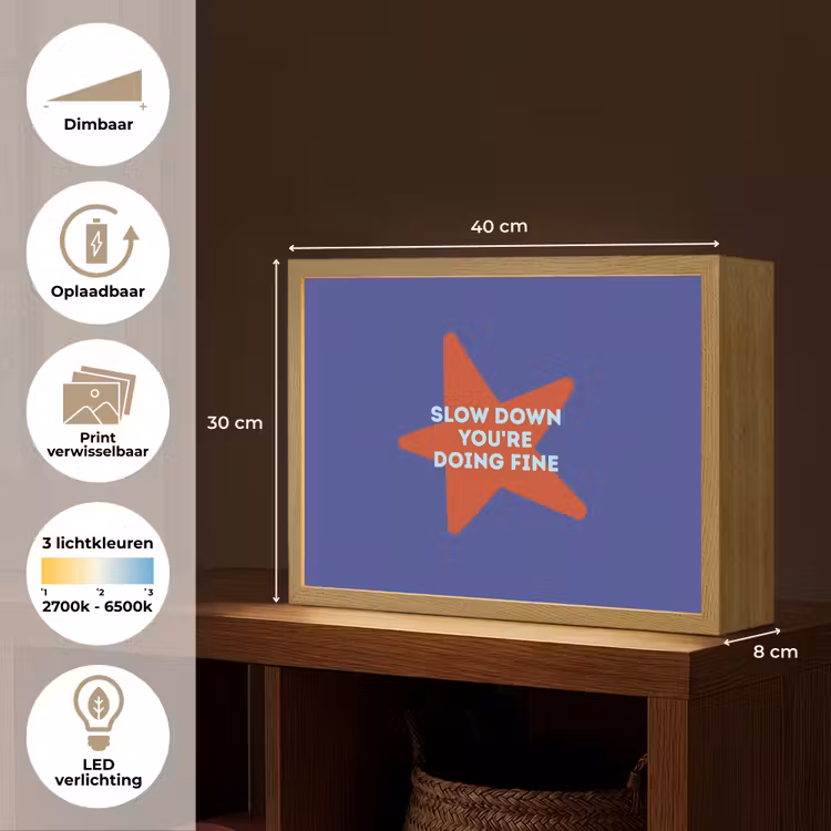 Lightbox - Wandlamp - Slow down you're doing fine - Ster - Blauw — 10