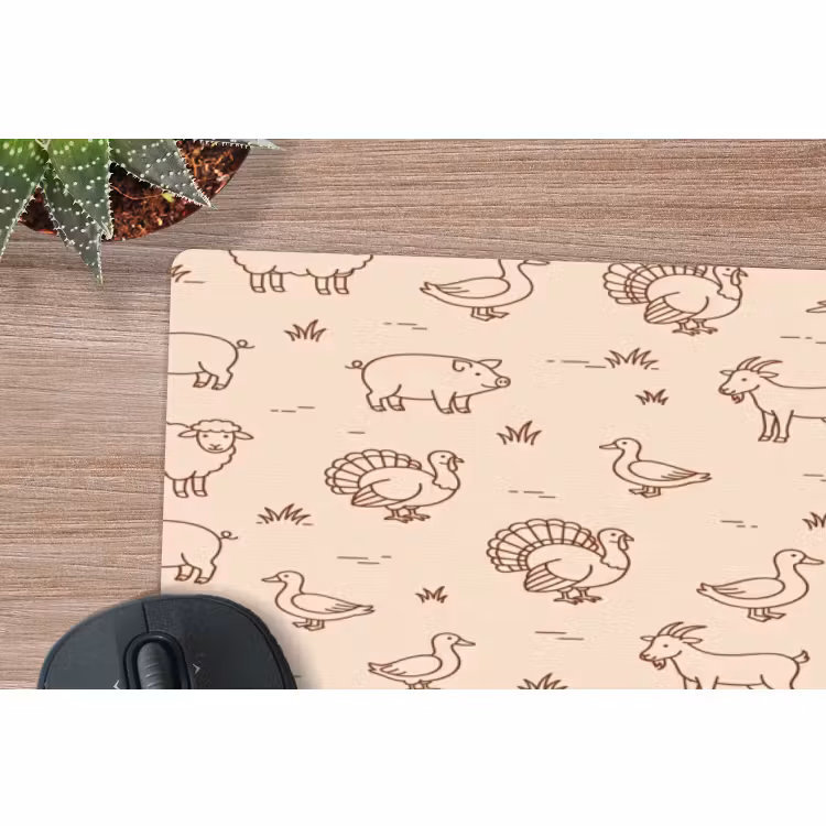 Muismat - Dieren - Patroon - Boerderij - Minimalistisch - Beige — 5