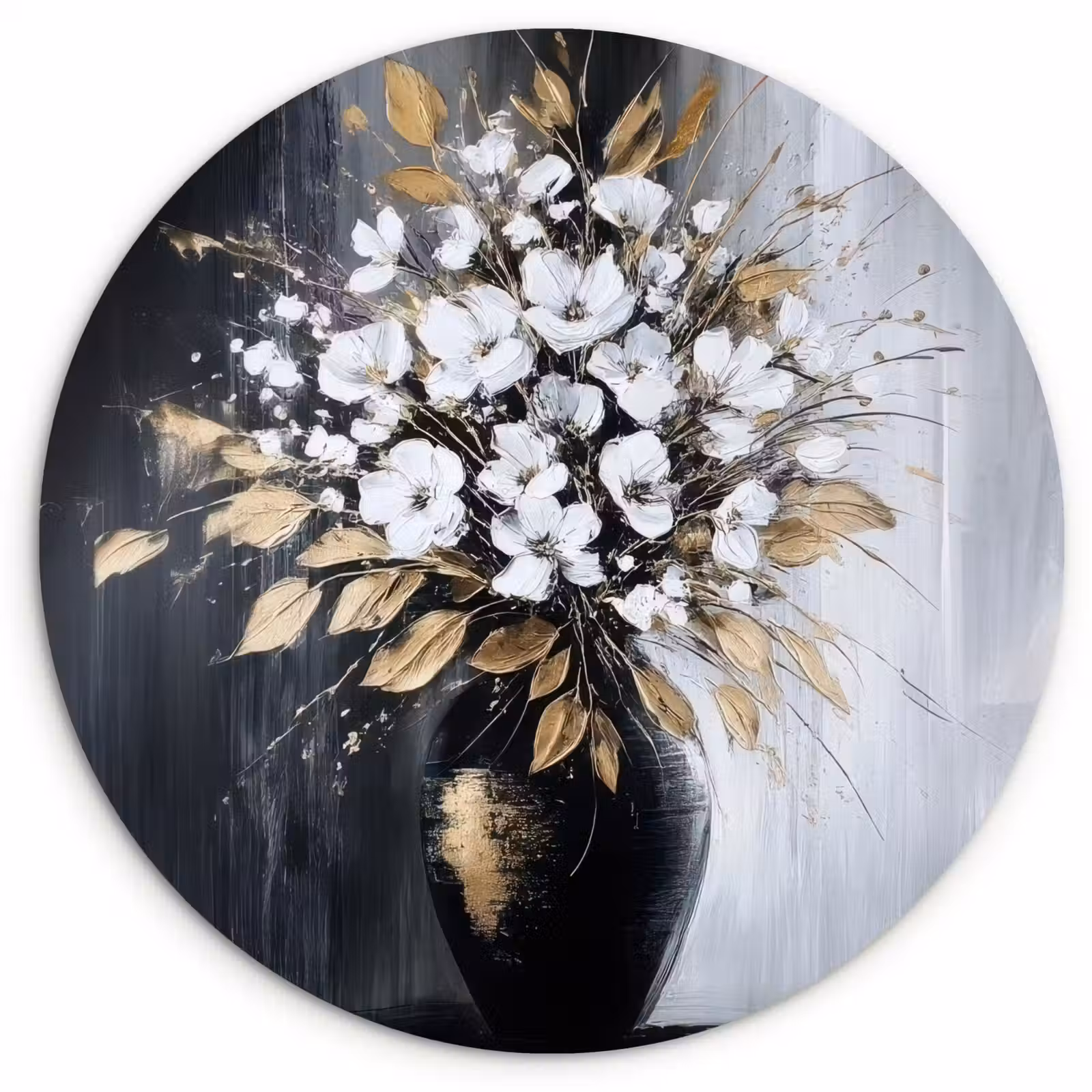 Muurcirkel - Bloemen - Wit - Vaas - Abstract — 1