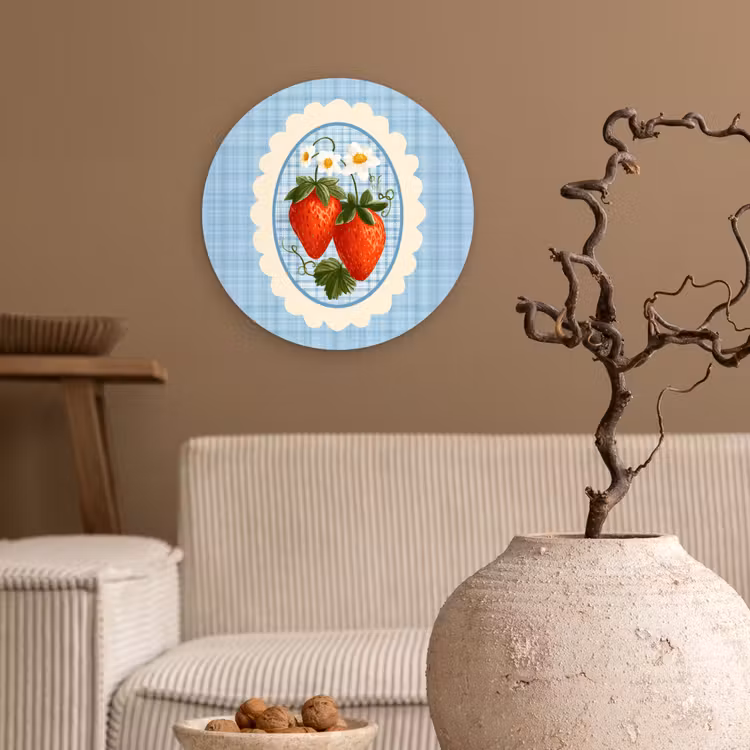 Muurcirkel - Aardbeien - Lijst - Rood - Geruit — 2