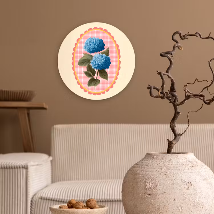 Muurcirkel - Bloemen - Blauw - Lijst - Bladeren — 2