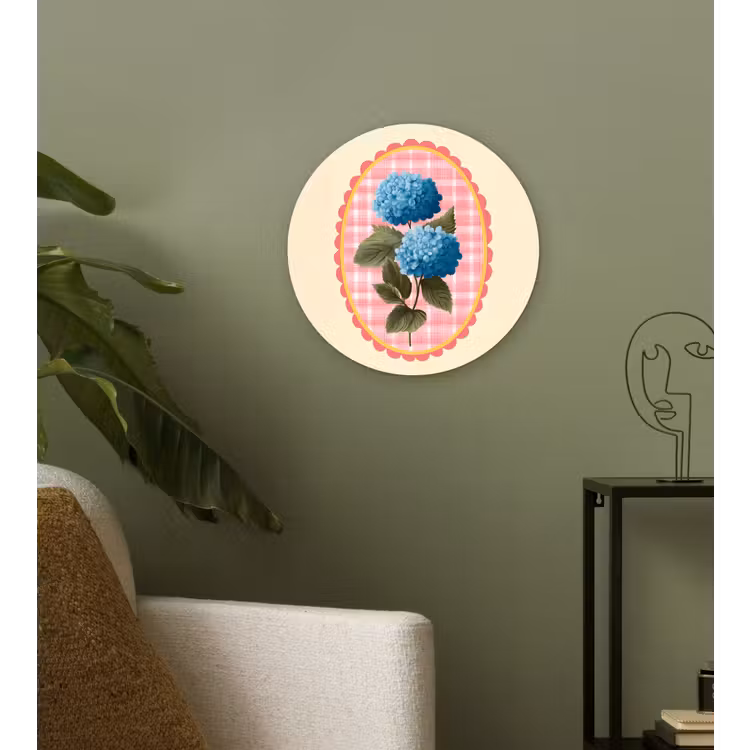 Muurcirkel - Bloemen - Blauw - Lijst - Bladeren — 3