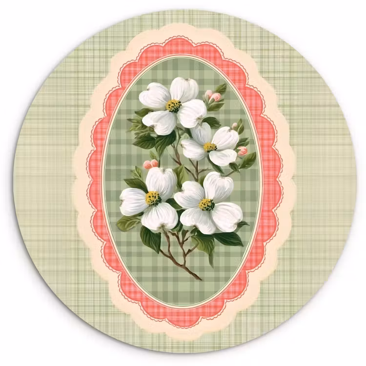 Muurcirkel - Bloemen - Illustratie - Geruit - Groen — 1