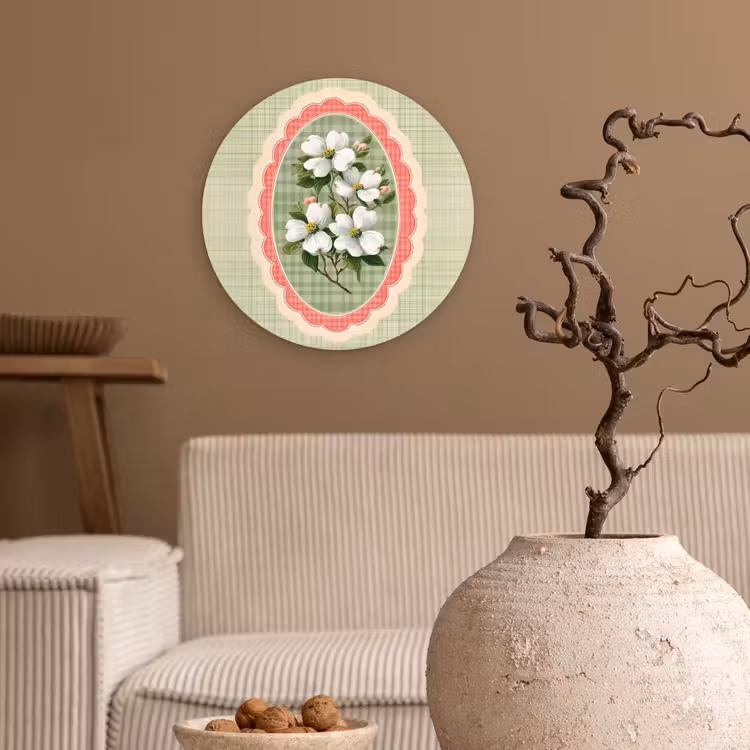 Muurcirkel - Bloemen - Illustratie - Geruit - Groen — 2