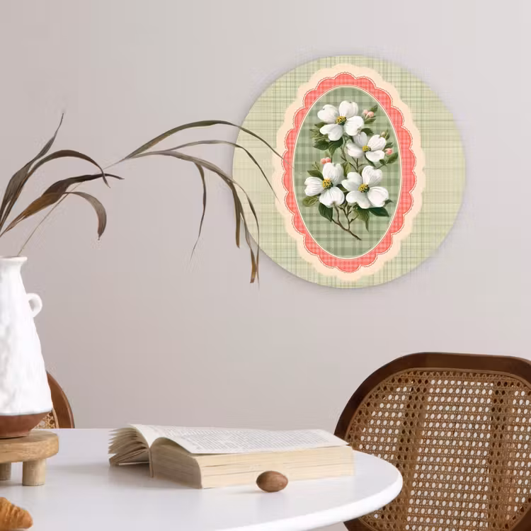 Muurcirkel - Bloemen - Illustratie - Geruit - Groen — 4