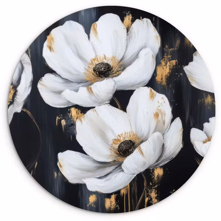 Muurcirkel - Bloemen - Wit - Abstract — 1