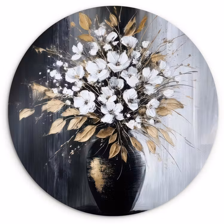 Muurcirkel - Bloemen - Wit - Vaas - Abstract — 1