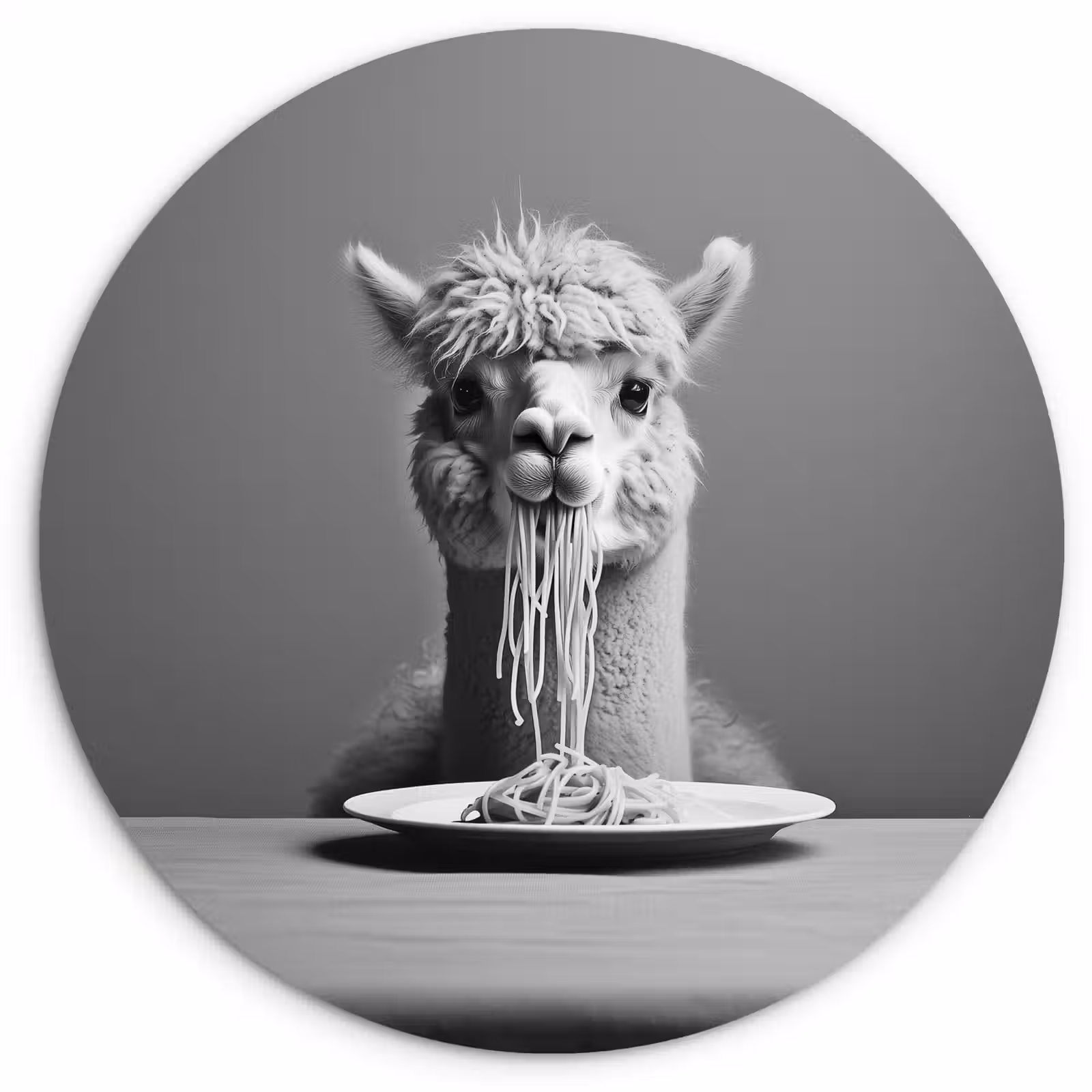 Muurcirkel - Alpaca - Pasta - Zwart - Wit - Grappig - Dieren — 1