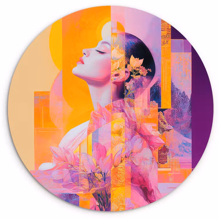 Muurcirkel - Abstract - Portret - Vrouw - Kleurrijk — 1