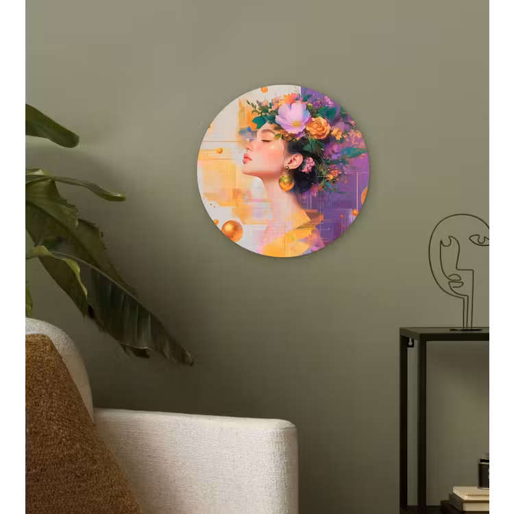 Muurcirkel - Abstract - Vrouw - Bloemenkroon - Goud — 3