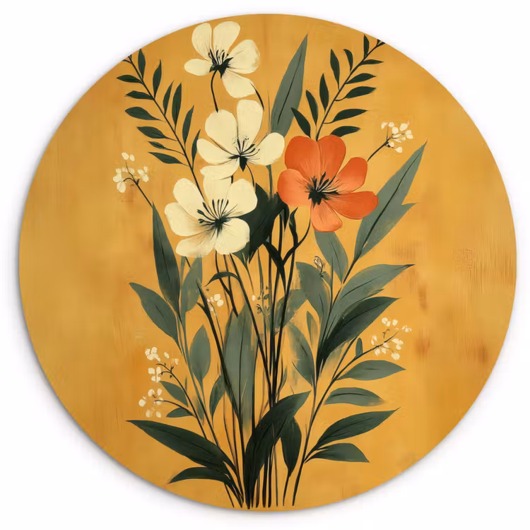 Muurcirkel - Bladeren - Boeket - Bloemen - Geel — 1