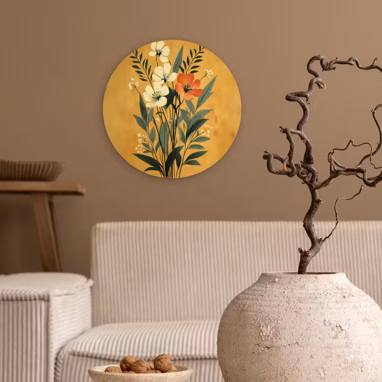 Muurcirkel - Bladeren - Boeket - Bloemen - Geel — 2
