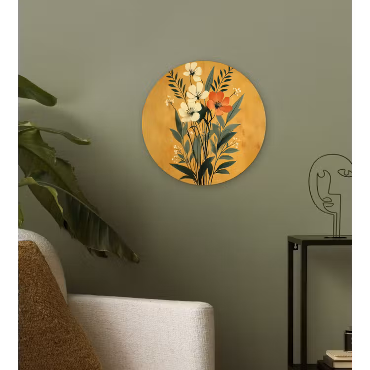 Muurcirkel - Bladeren - Boeket - Bloemen - Geel — 3