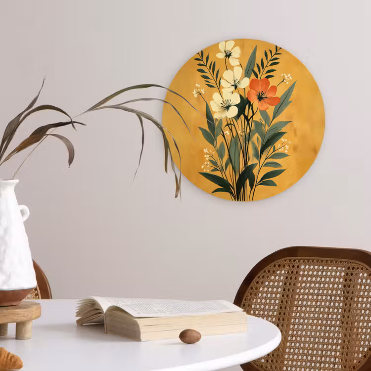 Muurcirkel - Bladeren - Boeket - Bloemen - Geel — 4