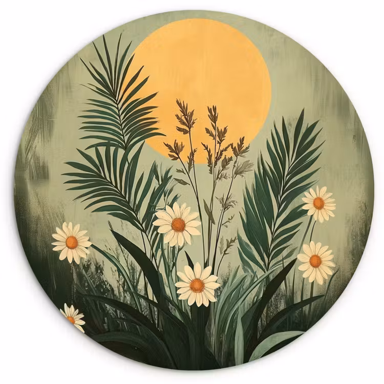 Muurcirkel - Bloemen - Bladeren - Zon - Groen — 1