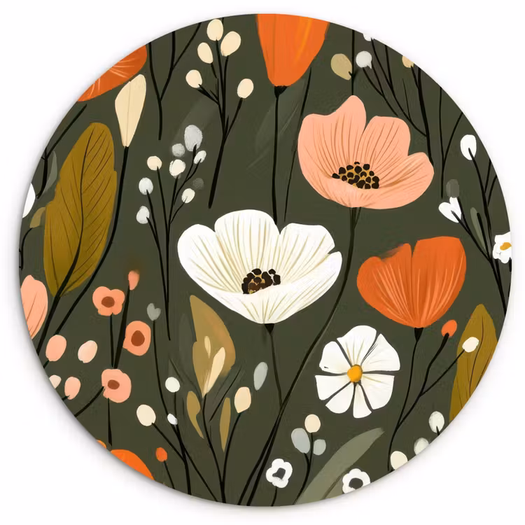 Muurcirkel - Bloemen - Illustratie - Groen — 1