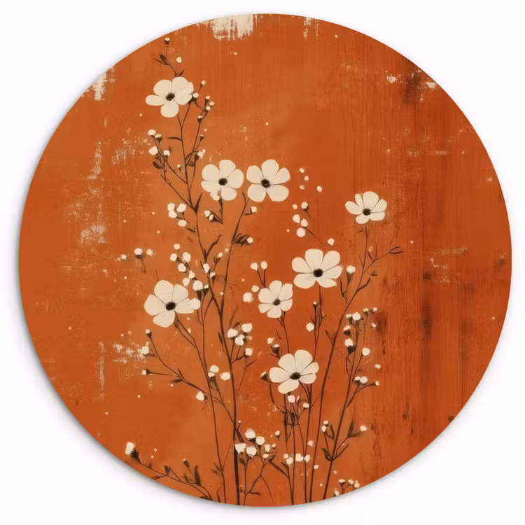 Muurcirkel - Bloemen - Wit - Subtiel - Roestkleur — 1