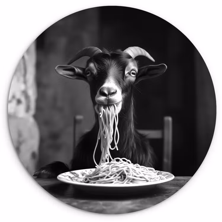 Muurcirkel - Geit - Bord - Spaghetti - Zwart Wit — 1