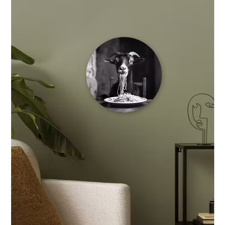 Muurcirkel - Geit - Bord - Spaghetti - Zwart Wit — 3