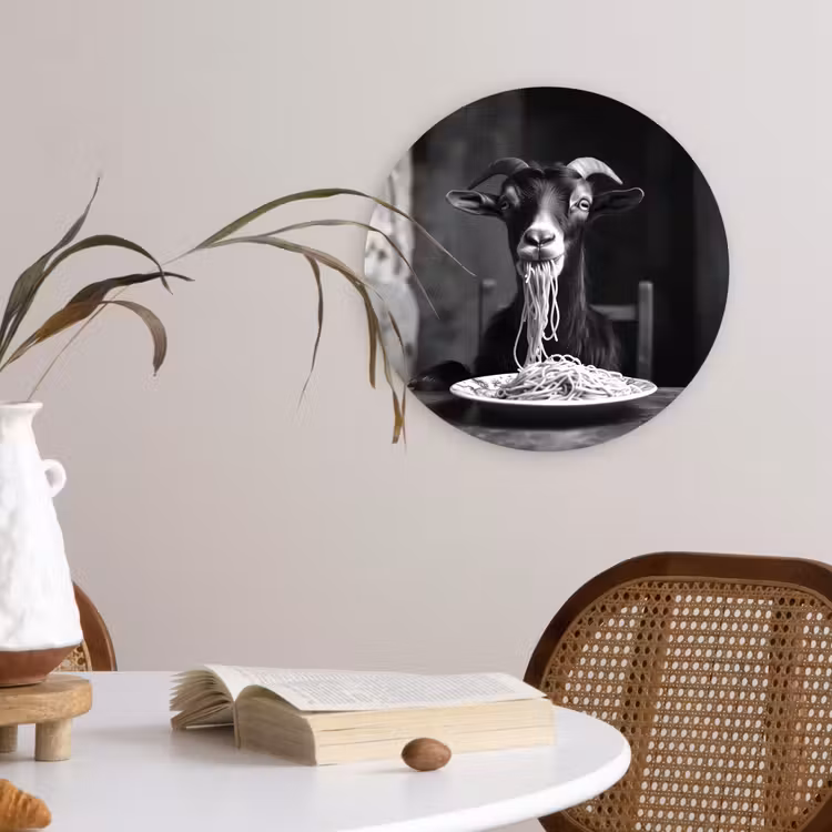 Muurcirkel - Geit - Bord - Spaghetti - Zwart Wit — 4