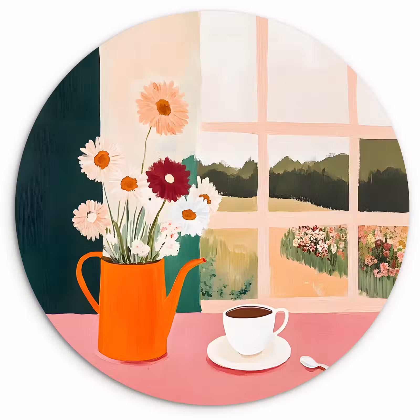 Muurcirkel - Bloemen - Koffie - Raam — 1