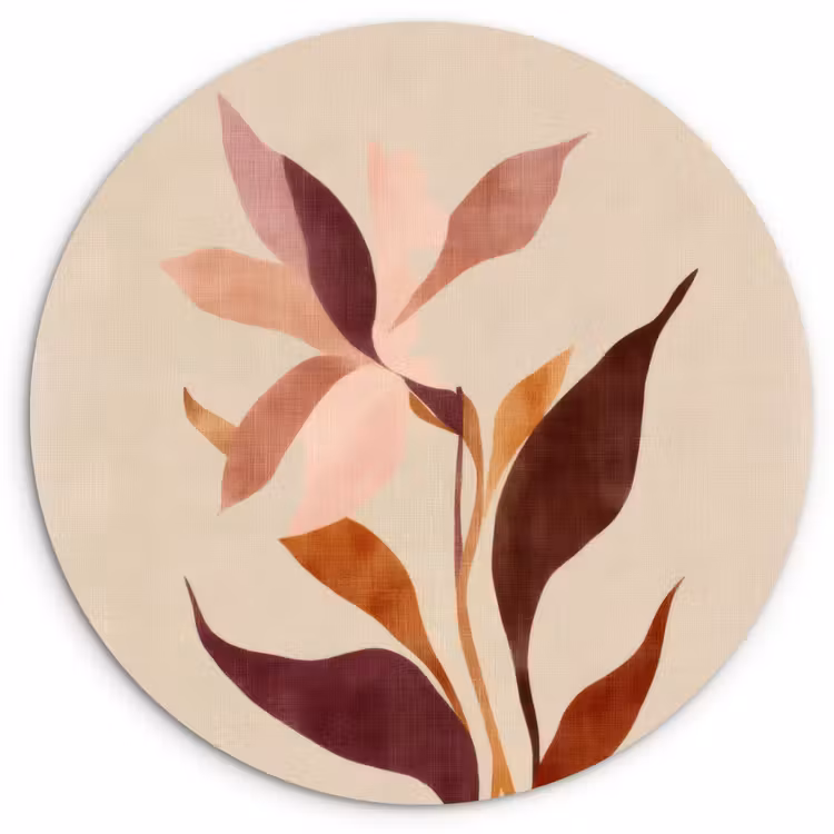 Muurcirkel - Bloemen - Blaadjes - Minimalistisch - Roze — 1
