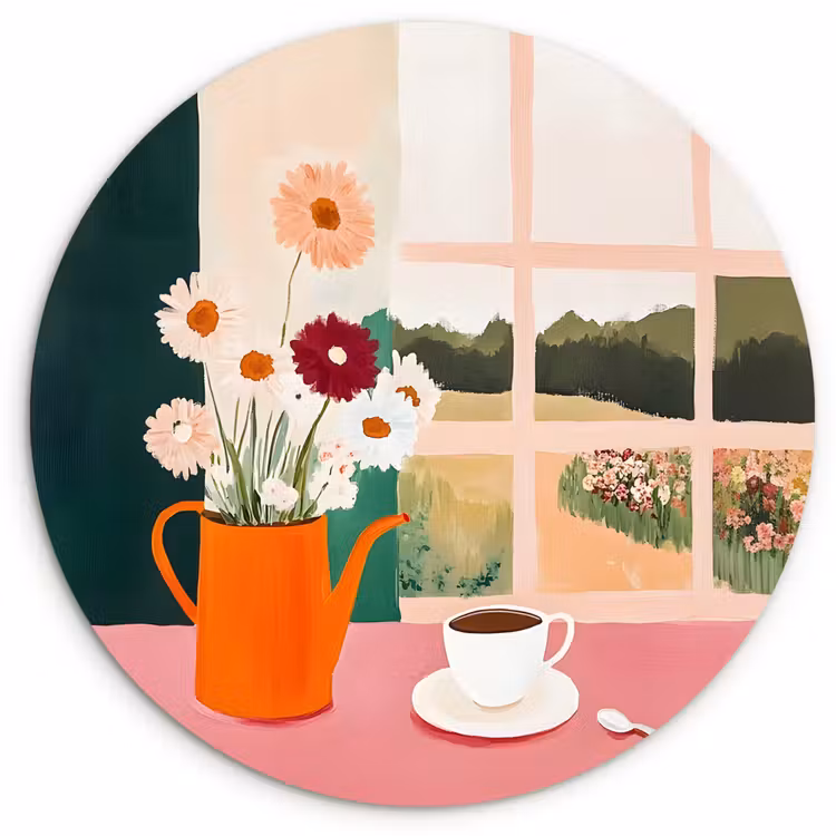 Muurcirkel - Bloemen - Koffie - Raam — 1