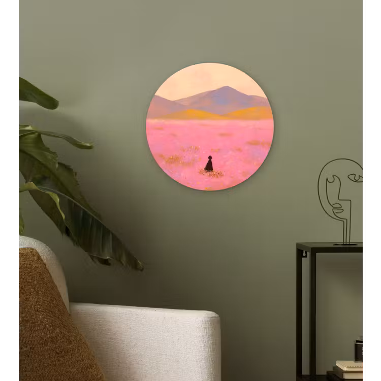 Muurcirkel - Bloemenweide - Heuvels - Silhouet - Roze — 3