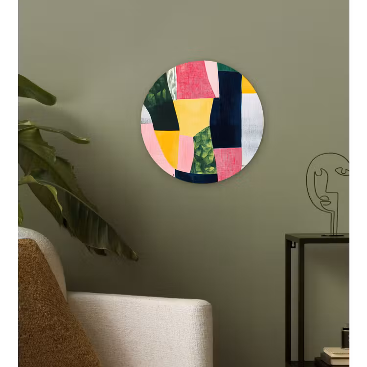 Muurcirkel - Abstract - Roze - Lappen - Vormen - Geel — 3