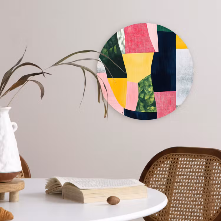 Muurcirkel - Abstract - Roze - Lappen - Vormen - Geel — 4