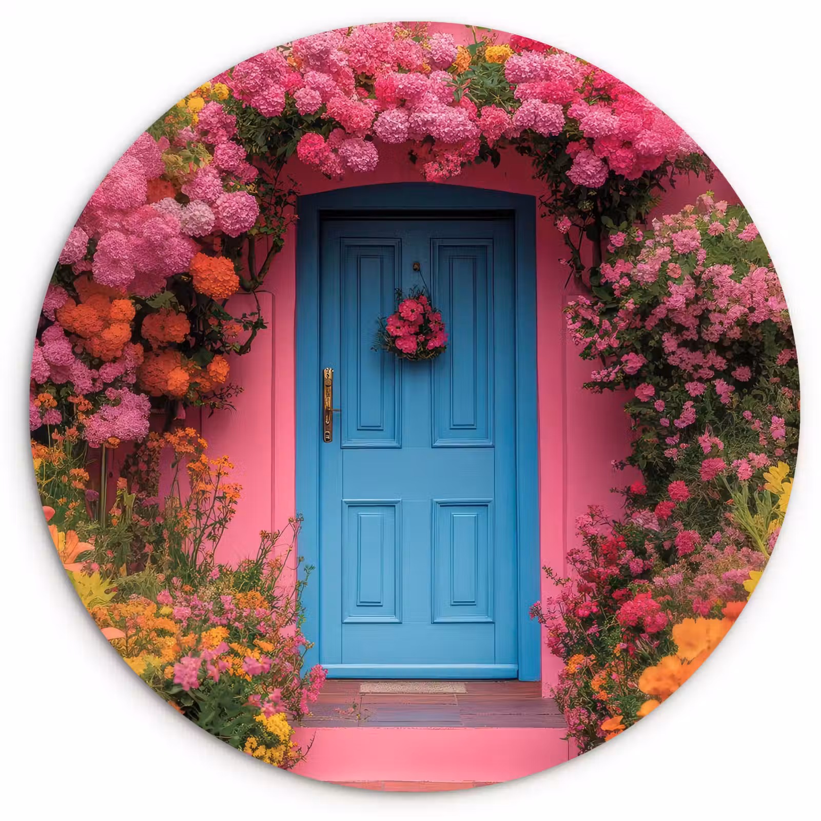 Muurcirkel - Bloemen - Deur - Roze — 1
