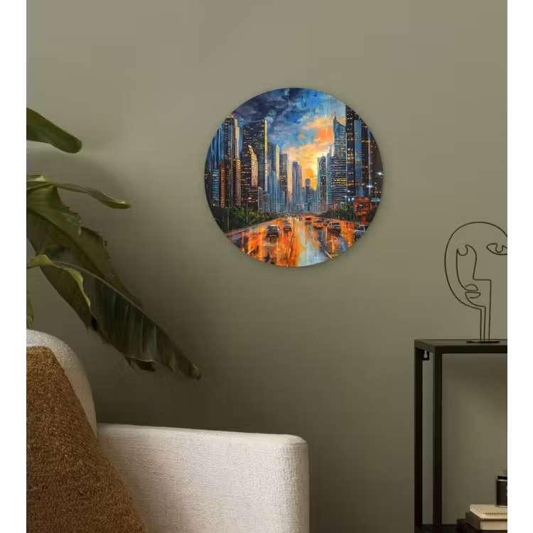 Muurcirkel - Auto - Skyline - Zon - Blauw — 3