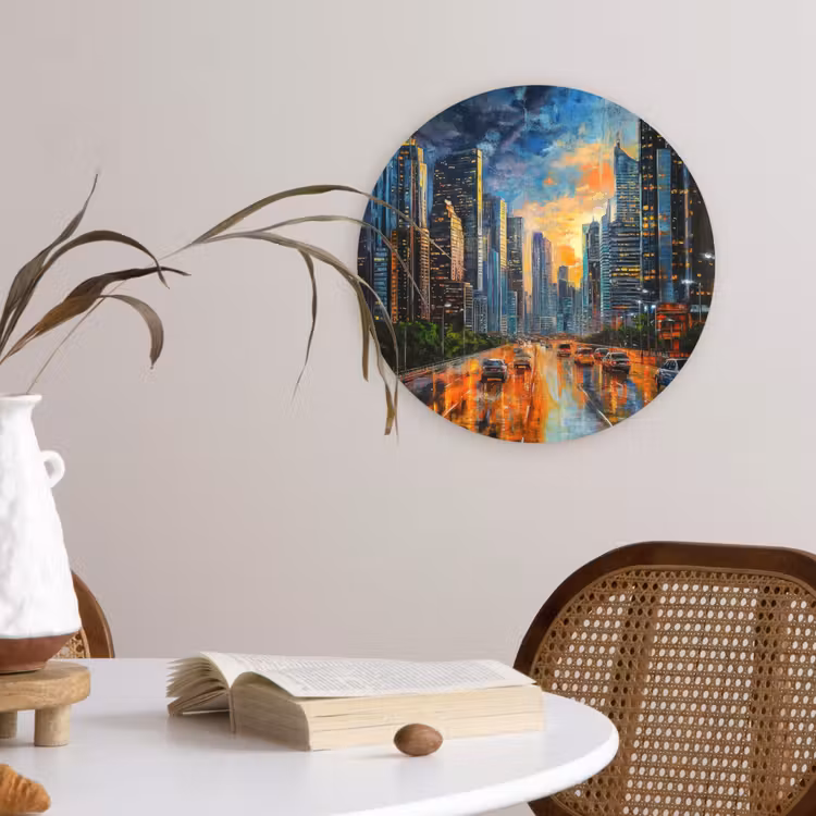 Muurcirkel - Auto - Skyline - Zon - Blauw — 4