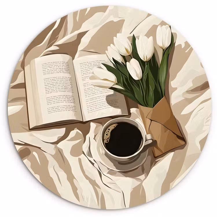 Muurcirkel - Boek - Illustratie - Tulpen - Koffie — 1