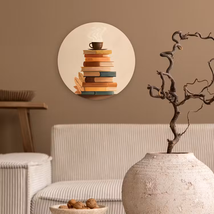 Muurcirkel - Boeken - Toren - Koffie - Beige — 2