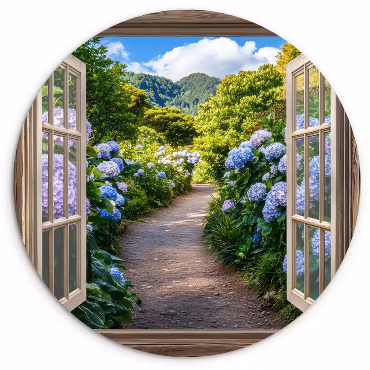 Muurcirkel - Doorkijk - Hortensia - Pad - Natuur — 1