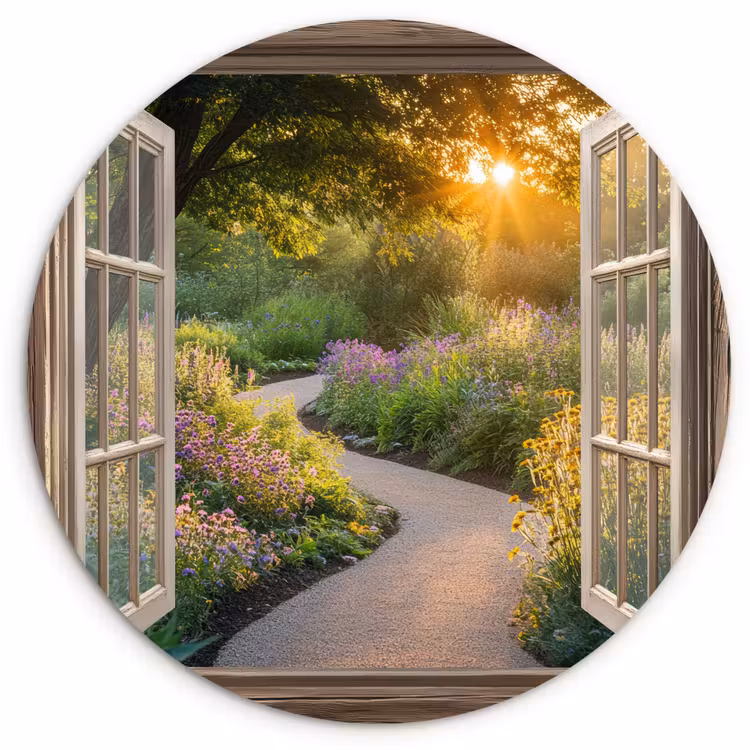 Muurcirkel - Doorkijk - Bloemen - Natuur - Zon - Pad — 1