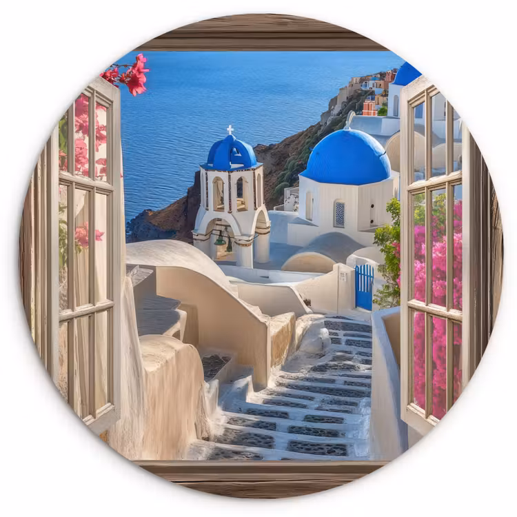 Muurcirkel - Doorkijk - Santorini - Landschap - Blauw - Grieks — 1
