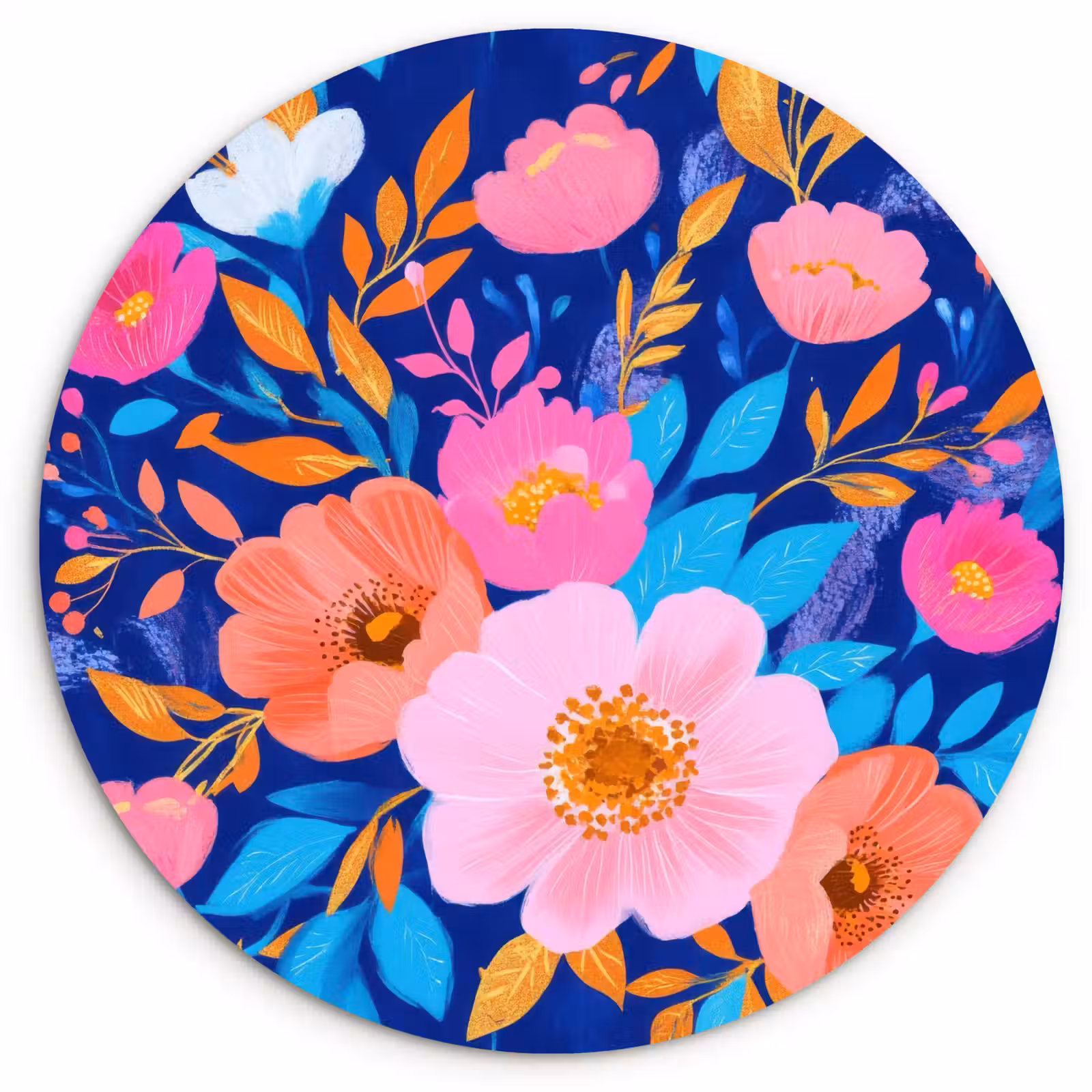Muurcirkel - Bloemen - Blauw - Roze — 1