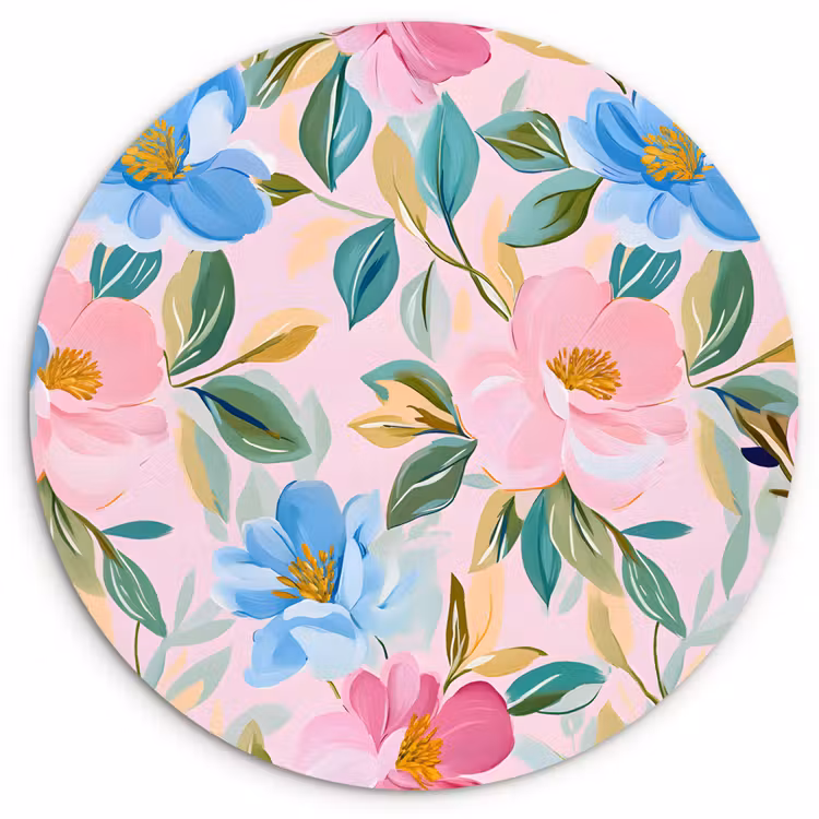 Muurcirkel - Blauw - Roze - Bloemen — 1
