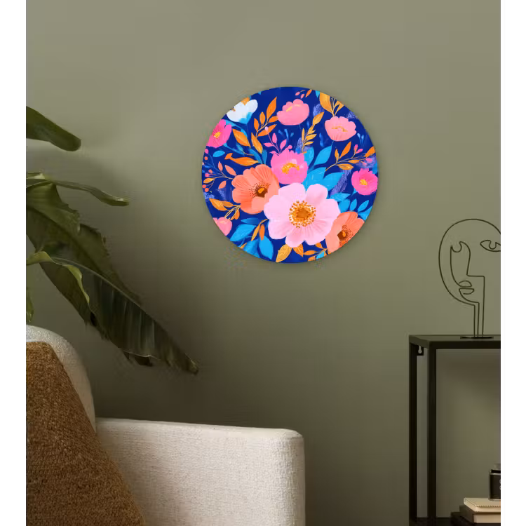 Muurcirkel - Bloemen - Blauw - Roze — 3