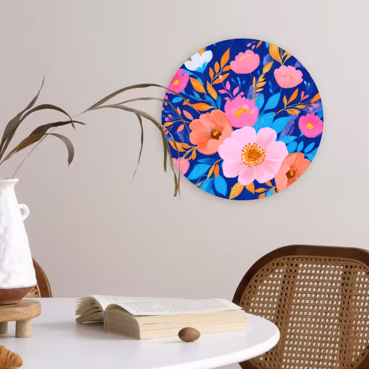 Muurcirkel - Bloemen - Blauw - Roze — 4