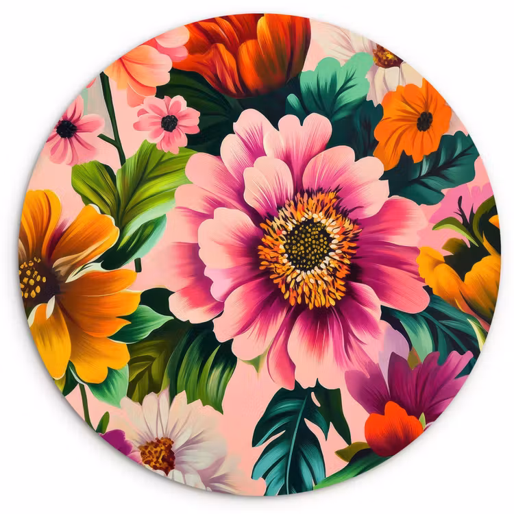 Muurcirkel - Bloemen - Kleurrijk - Roze — 1